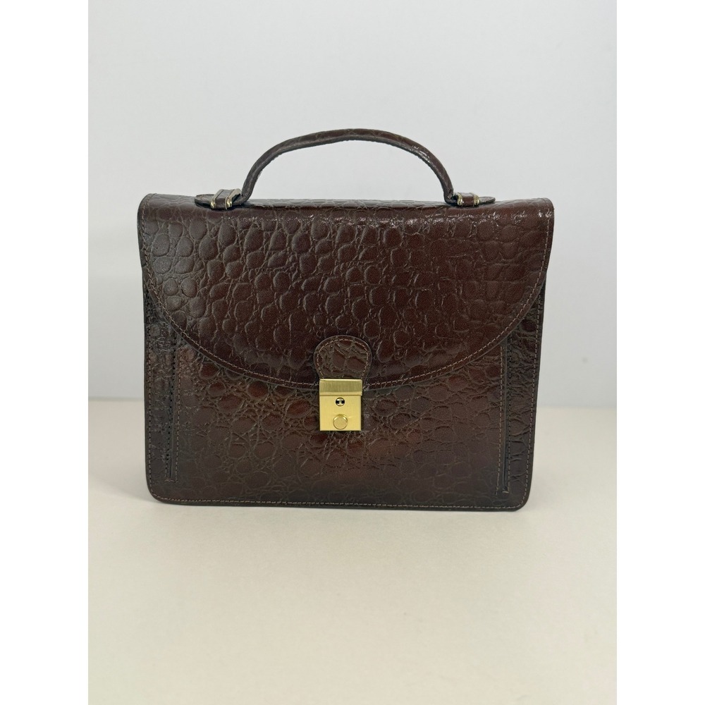 VINTGE Vivace Brown Croc Embossed Leather Top Handle Briefcase Satchel Bag w/Key
